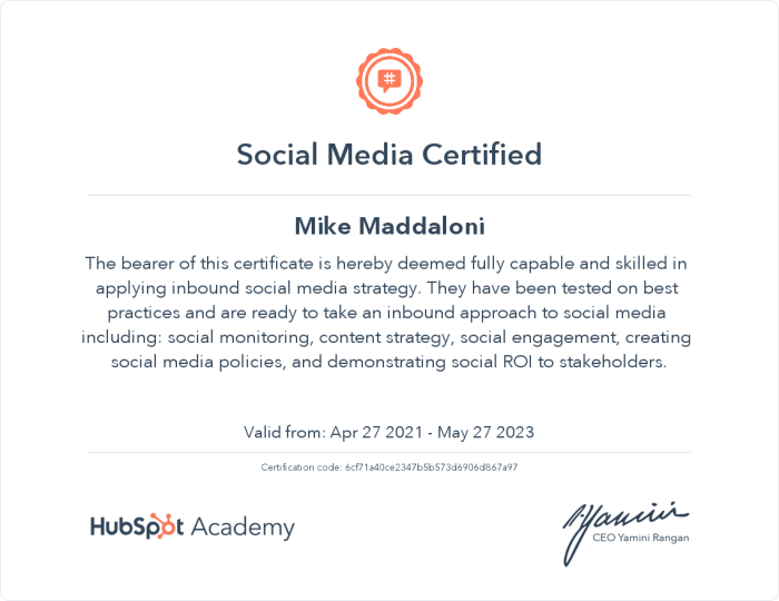 Hubspot social media marketing certification exam answers