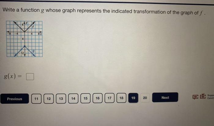 Write a function g whose graph represents the indicated transformation