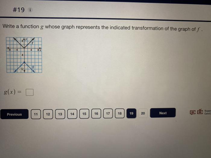 Write a function g whose graph represents the indicated transformation